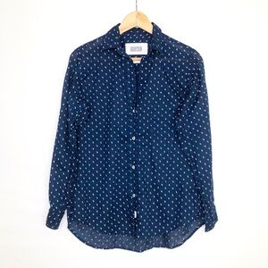 Grayson. Anthropologie navy blue duck print button down shirt.